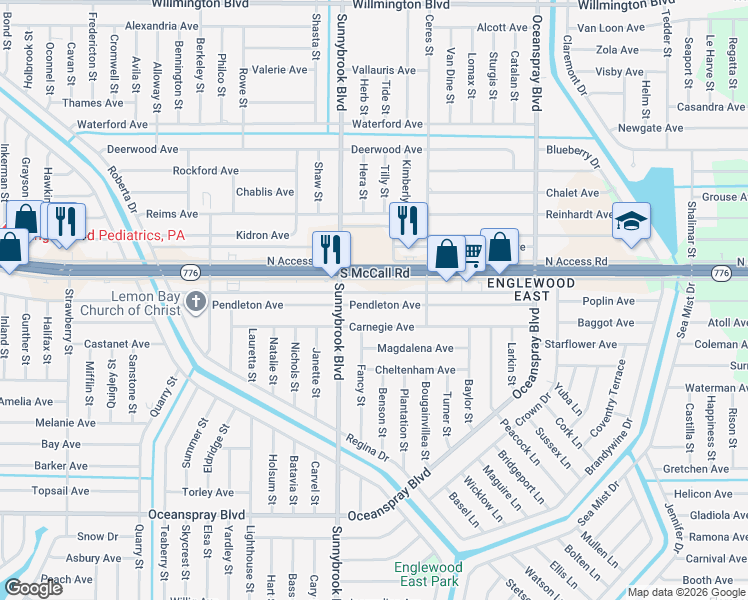map of restaurants, bars, coffee shops, grocery stores, and more near 11050 Carnegie Avenue in Englewood