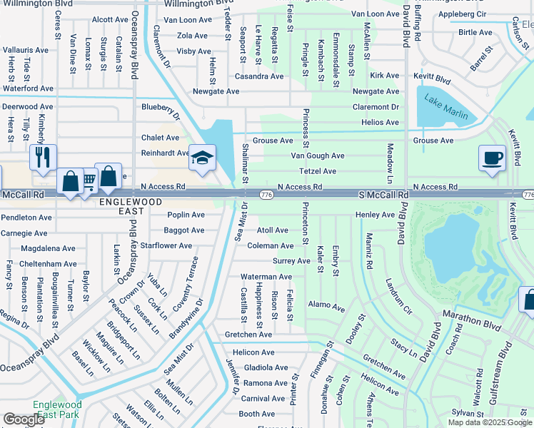 map of restaurants, bars, coffee shops, grocery stores, and more near 12008 Atoll Avenue in Port Charlotte