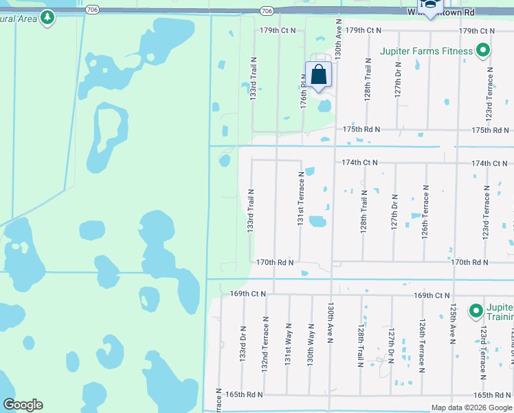 map of restaurants, bars, coffee shops, grocery stores, and more near 17266 133rd Trail North in Jupiter