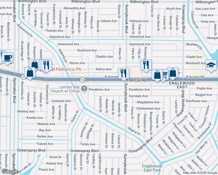 map of restaurants, bars, coffee shops, grocery stores, and more near 10435 Pendleton Avenue in Englewood