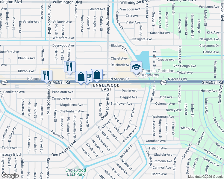 map of restaurants, bars, coffee shops, grocery stores, and more near 6991 Crown Drive in Englewood
