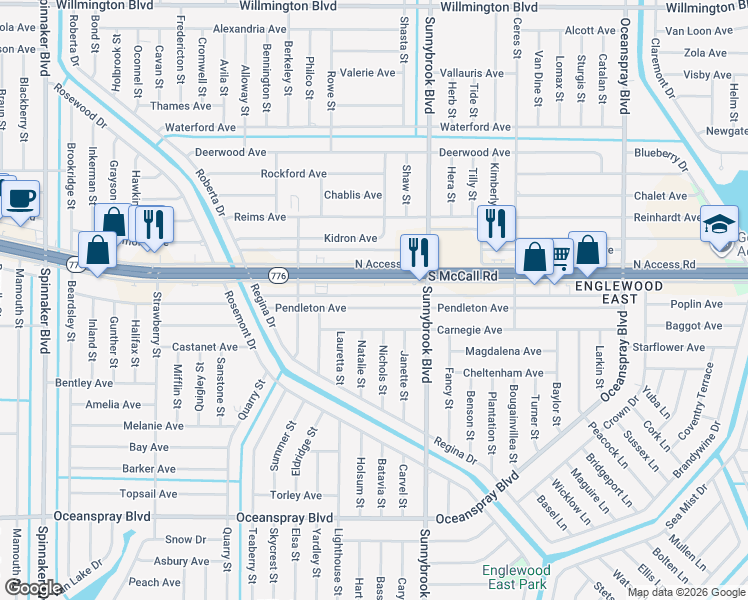 map of restaurants, bars, coffee shops, grocery stores, and more near 10435 Pendleton Avenue in Englewood
