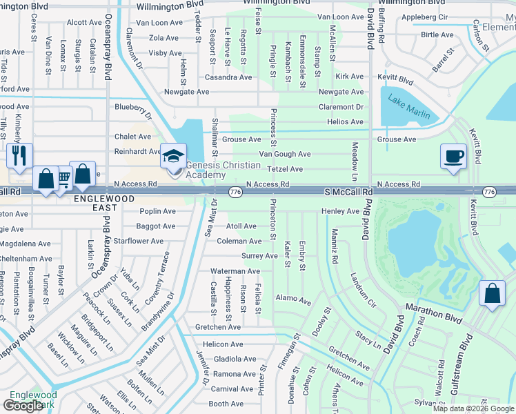 map of restaurants, bars, coffee shops, grocery stores, and more near 12048 Henley Avenue in Port Charlotte