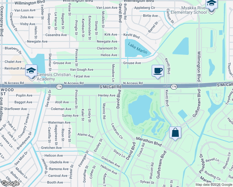 map of restaurants, bars, coffee shops, grocery stores, and more near 12283 South Access Road in Port Charlotte