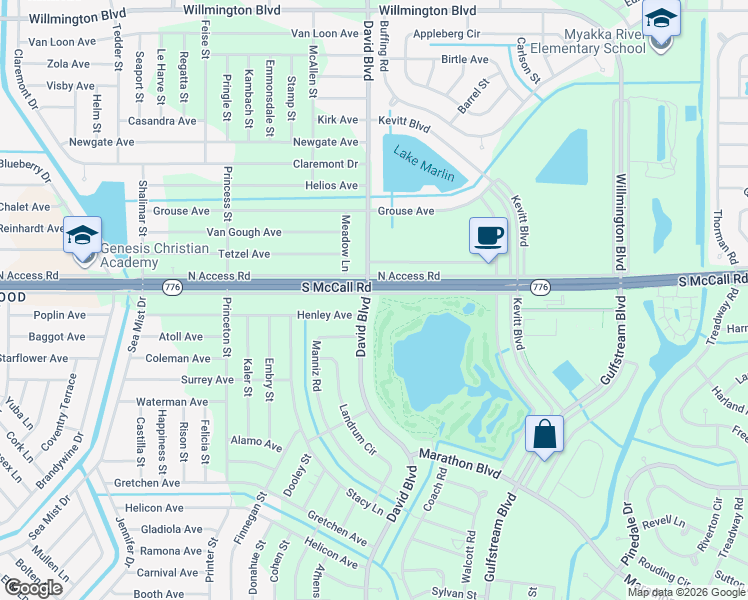 map of restaurants, bars, coffee shops, grocery stores, and more near 12307 South Access Road in Port Charlotte