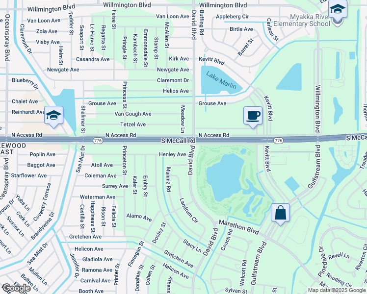 map of restaurants, bars, coffee shops, grocery stores, and more near 12283 South Access Road in Port Charlotte