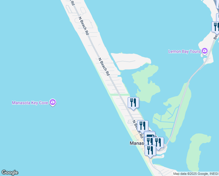 map of restaurants, bars, coffee shops, grocery stores, and more near 2630 North Beach Road in Englewood