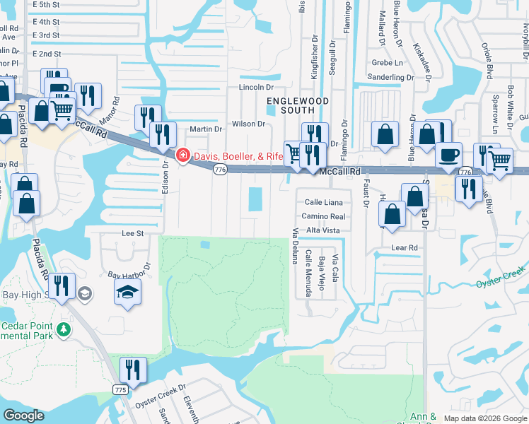 map of restaurants, bars, coffee shops, grocery stores, and more near 1780 Shadow Lane in Englewood