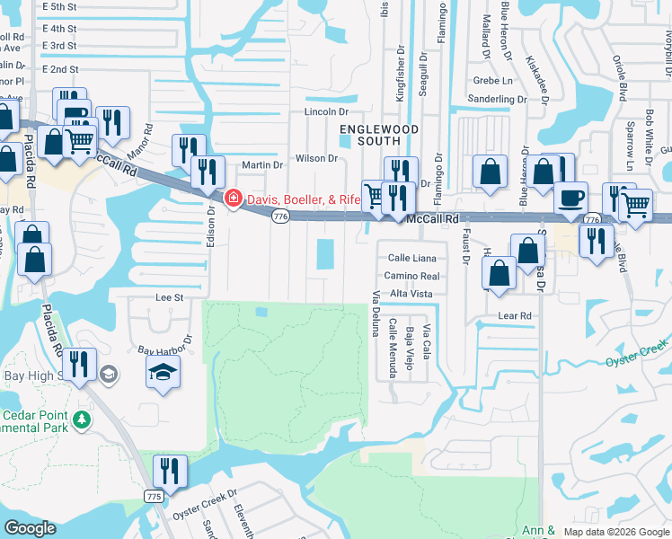 map of restaurants, bars, coffee shops, grocery stores, and more near 1780 Shadow Lane in Englewood