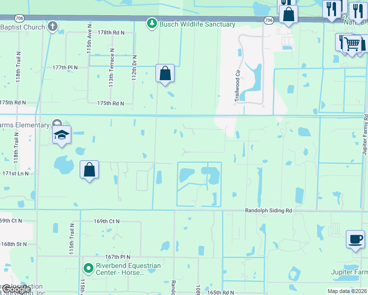 map of restaurants, bars, coffee shops, grocery stores, and more near 10907 South Dogwood Trail in Jupiter
