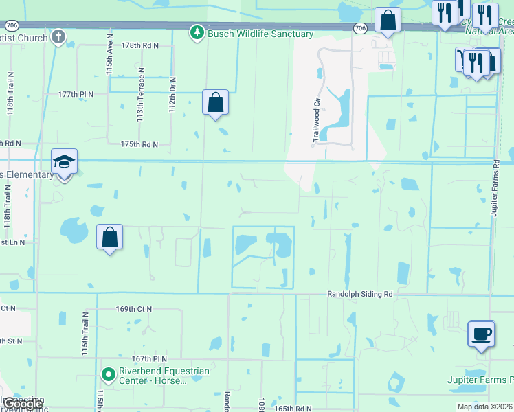 map of restaurants, bars, coffee shops, grocery stores, and more near 10907 South Dogwood Trail in Jupiter