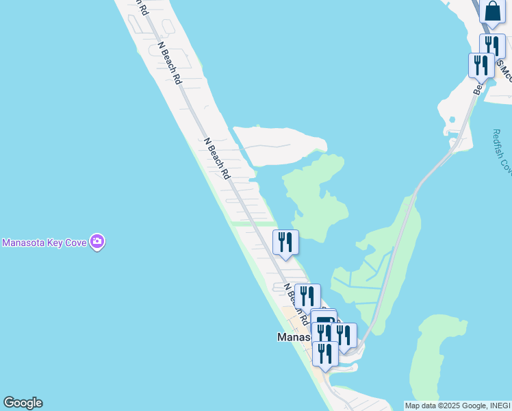 map of restaurants, bars, coffee shops, grocery stores, and more near 2645 North Beach Road in Englewood
