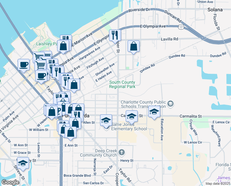 map of restaurants, bars, coffee shops, grocery stores, and more near 801 Cooper Street in Punta Gorda