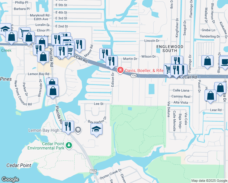 map of restaurants, bars, coffee shops, grocery stores, and more near 1765 Edison Drive in Englewood