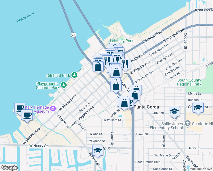 map of restaurants, bars, coffee shops, grocery stores, and more near 312 Goldstein Street in Punta Gorda