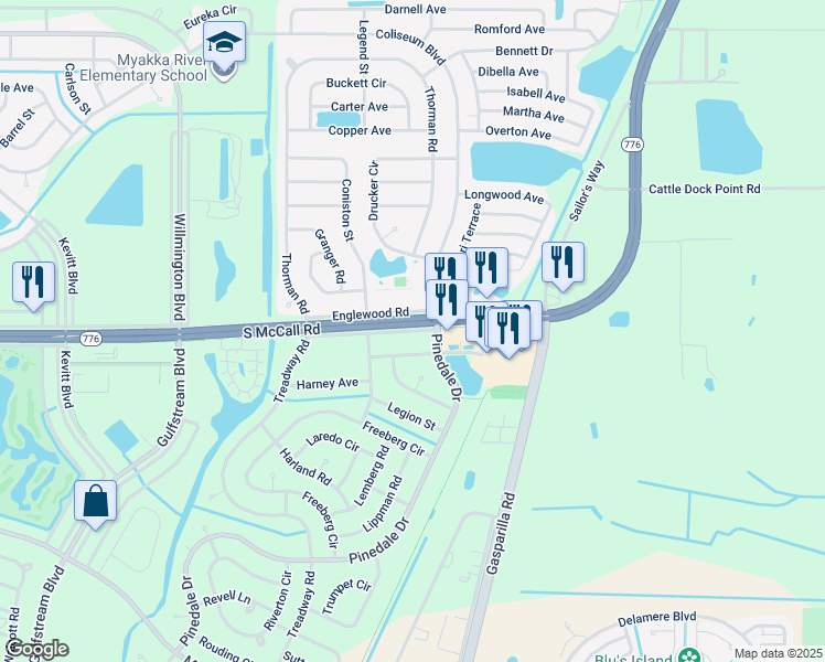 map of restaurants, bars, coffee shops, grocery stores, and more near 12079 South Access Road in Port Charlotte