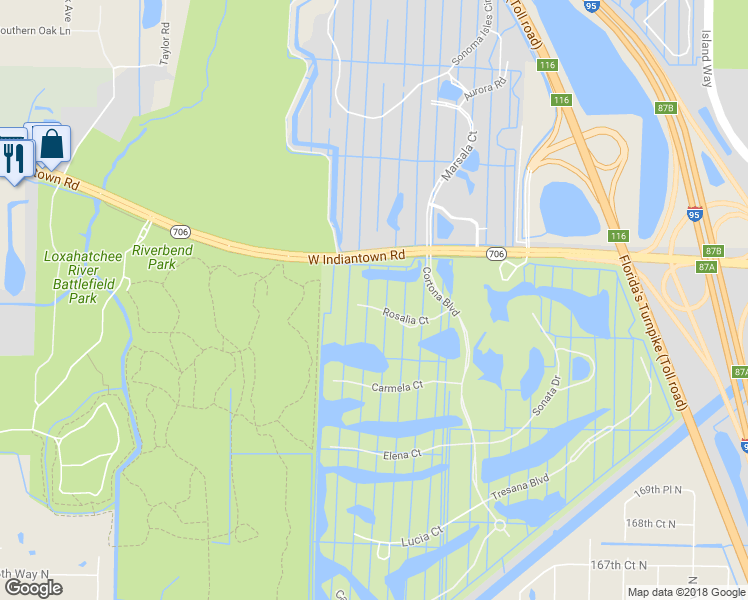 map of restaurants, bars, coffee shops, grocery stores, and more near 167 Rosalia Court in Jupiter
