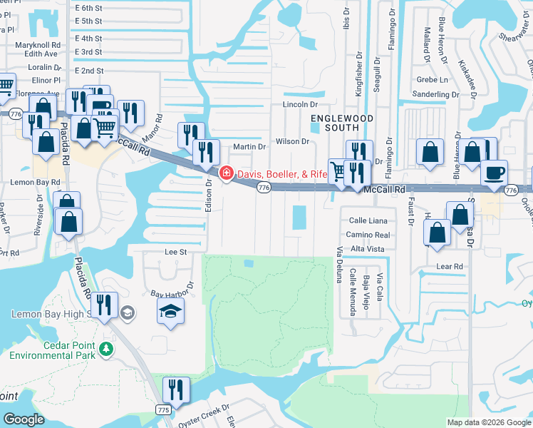map of restaurants, bars, coffee shops, grocery stores, and more near 1765 Mel-o-de Lane in Englewood