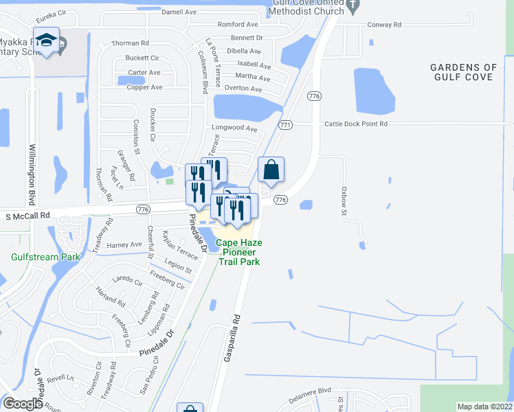 map of restaurants, bars, coffee shops, grocery stores, and more near in Port Charlotte