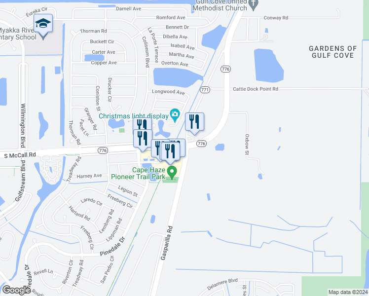 map of restaurants, bars, coffee shops, grocery stores, and more near in Port Charlotte