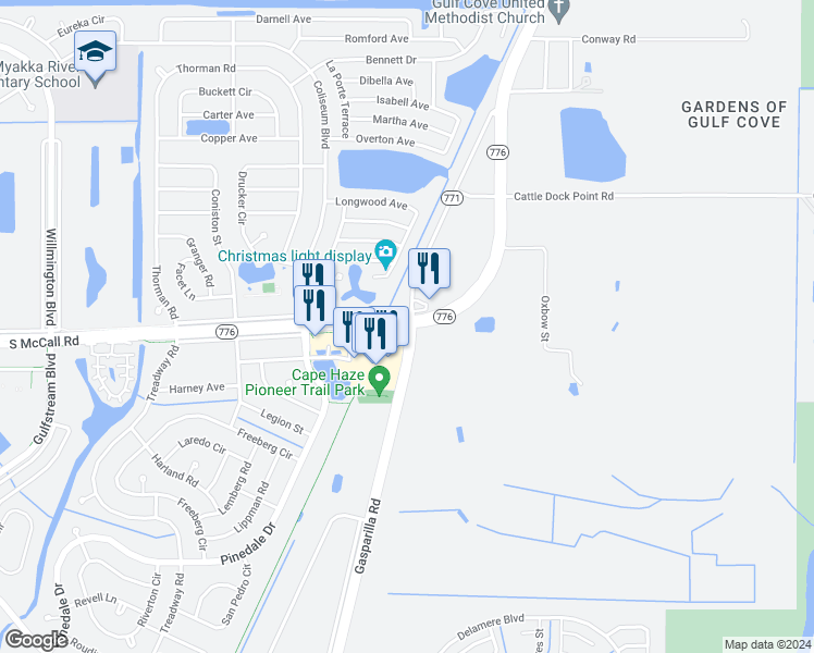 map of restaurants, bars, coffee shops, grocery stores, and more near 6301 Thorman Road in Port Charlotte