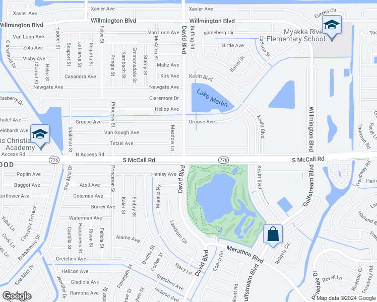 map of restaurants, bars, coffee shops, grocery stores, and more near 12300 North Access Road in Port Charlotte