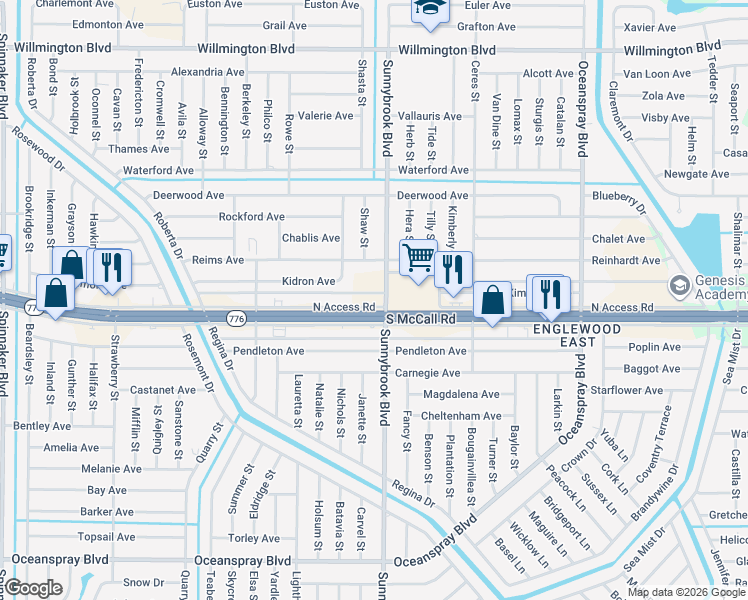 map of restaurants, bars, coffee shops, grocery stores, and more near 6401 Sunnybrook Boulevard in Englewood