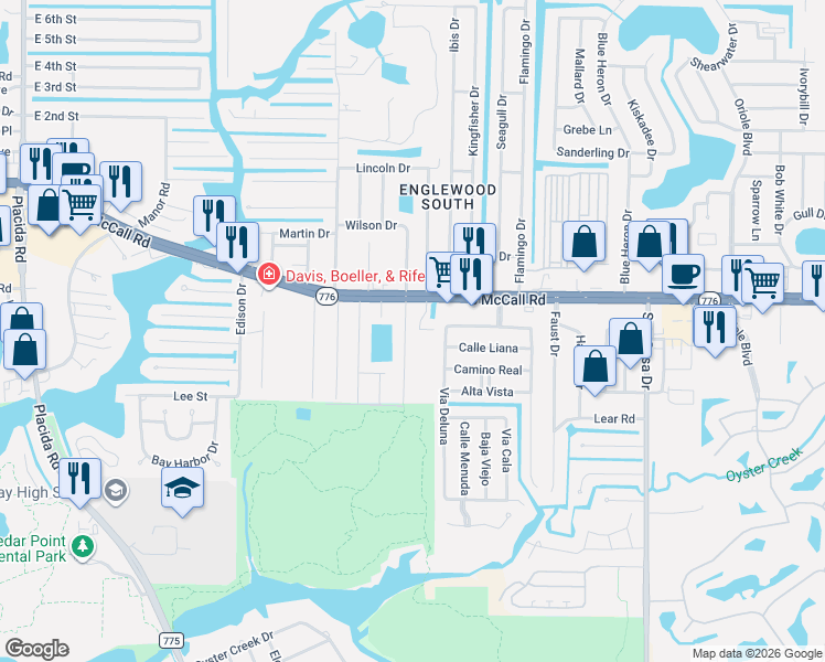 map of restaurants, bars, coffee shops, grocery stores, and more near 2275 South McCall Road in Englewood