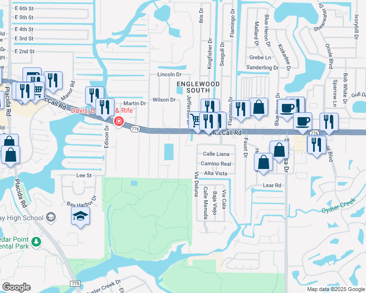 map of restaurants, bars, coffee shops, grocery stores, and more near 2275 South McCall Road in Englewood
