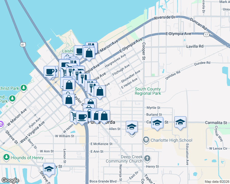 map of restaurants, bars, coffee shops, grocery stores, and more near 311 East Charlotte Avenue in Punta Gorda