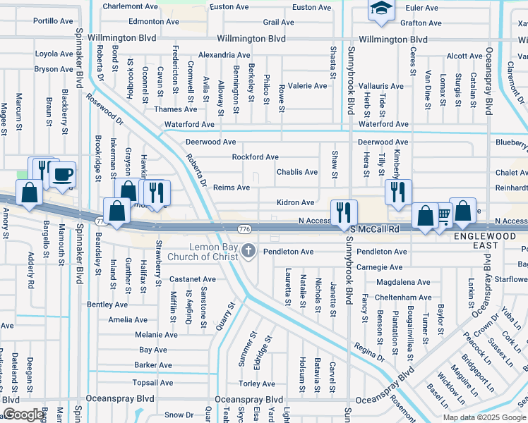 map of restaurants, bars, coffee shops, grocery stores, and more near 10387 Kidron Avenue in Englewood