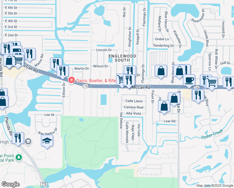 map of restaurants, bars, coffee shops, grocery stores, and more near 2275 South McCall Road in Englewood