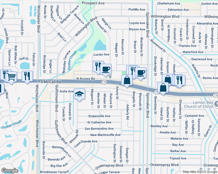 map of restaurants, bars, coffee shops, grocery stores, and more near 3385 South Access Road in Englewood