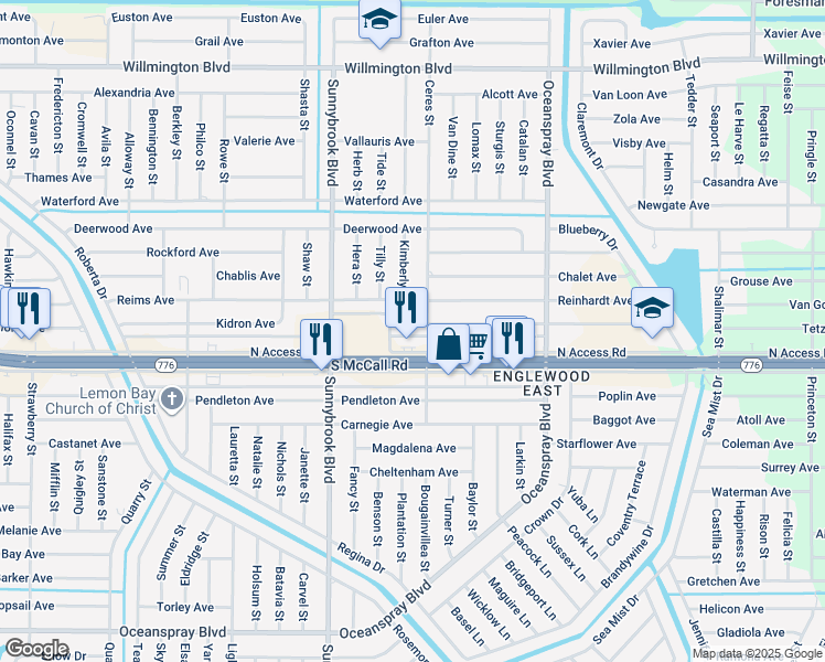 map of restaurants, bars, coffee shops, grocery stores, and more near 11089 Kimberly Avenue in Englewood