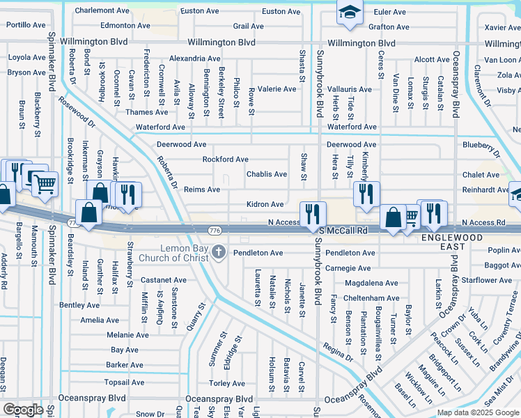 map of restaurants, bars, coffee shops, grocery stores, and more near 10435 Kidron Avenue in Englewood