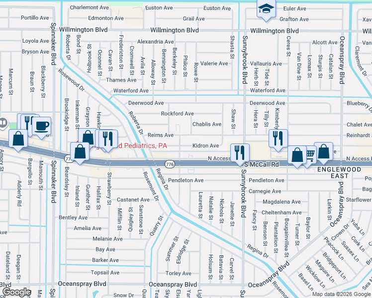 map of restaurants, bars, coffee shops, grocery stores, and more near 10387 Kidron Avenue in Englewood