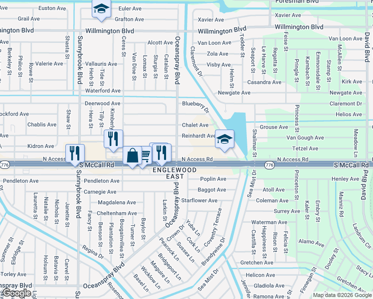 map of restaurants, bars, coffee shops, grocery stores, and more near 11315 Kimberly Avenue in Englewood