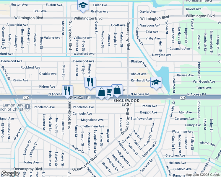 map of restaurants, bars, coffee shops, grocery stores, and more near 11191 Kimberly Avenue in Englewood