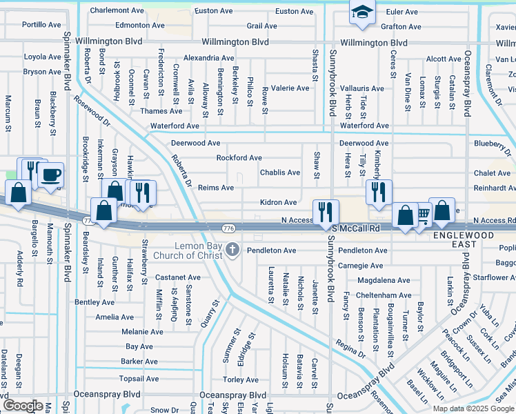 map of restaurants, bars, coffee shops, grocery stores, and more near 10387 Kidron Ave in Englewood