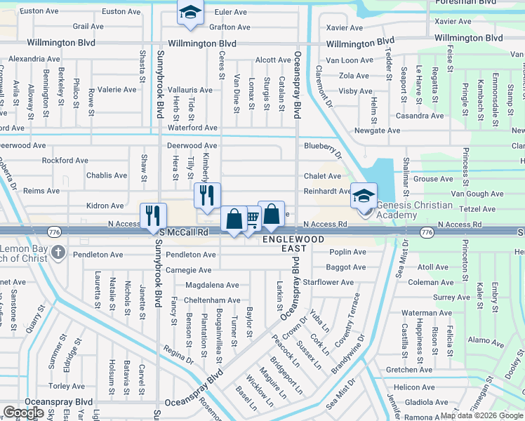 map of restaurants, bars, coffee shops, grocery stores, and more near 11191 Kimberly Avenue in Englewood