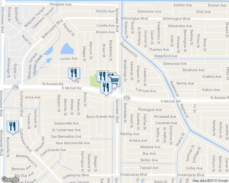 map of restaurants, bars, coffee shops, grocery stores, and more near 3582 N Access Rd in Englewood
