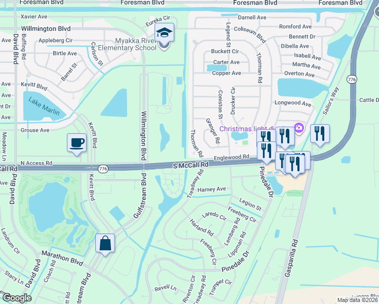 map of restaurants, bars, coffee shops, grocery stores, and more near 6417 Klaus Court in Port Charlotte