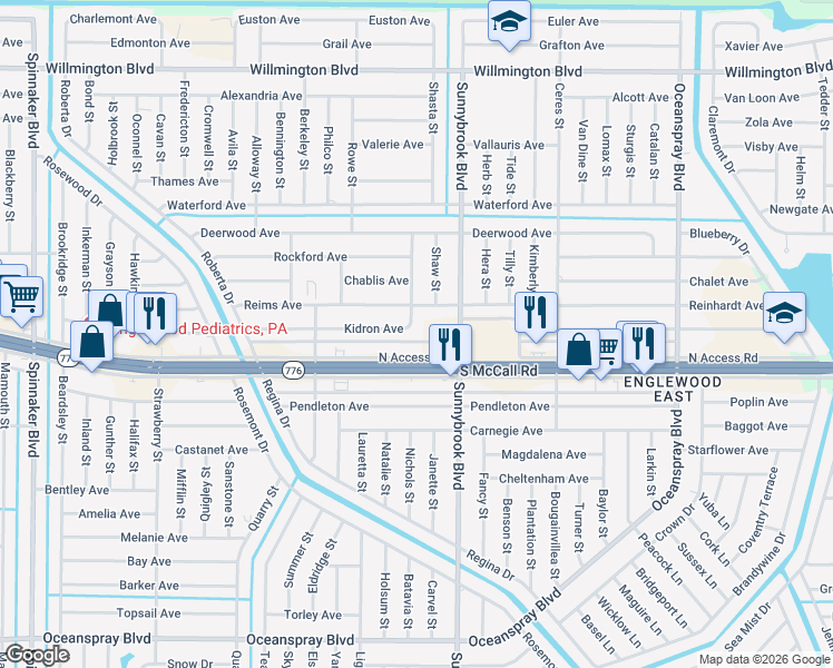 map of restaurants, bars, coffee shops, grocery stores, and more near 10475 Kidron Avenue in Englewood