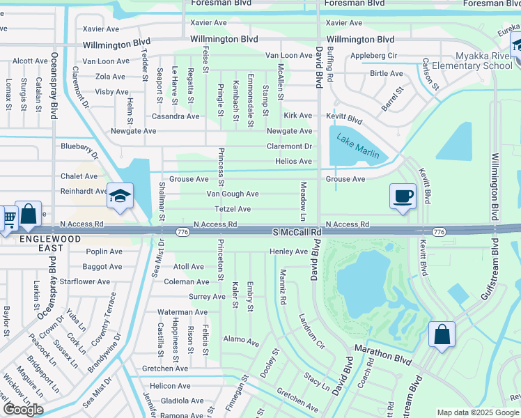 map of restaurants, bars, coffee shops, grocery stores, and more near 12152 Tetzel Avenue in Port Charlotte