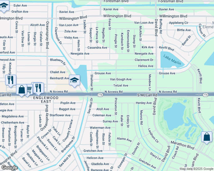map of restaurants, bars, coffee shops, grocery stores, and more near 12054 Tetzel Avenue in Port Charlotte