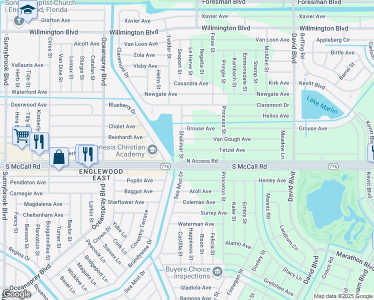 map of restaurants, bars, coffee shops, grocery stores, and more near 6411 Shalimar Street in Port Charlotte