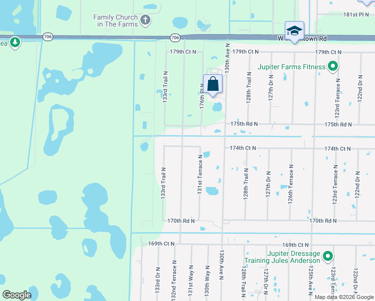 map of restaurants, bars, coffee shops, grocery stores, and more near 17402 Brian Way in Jupiter