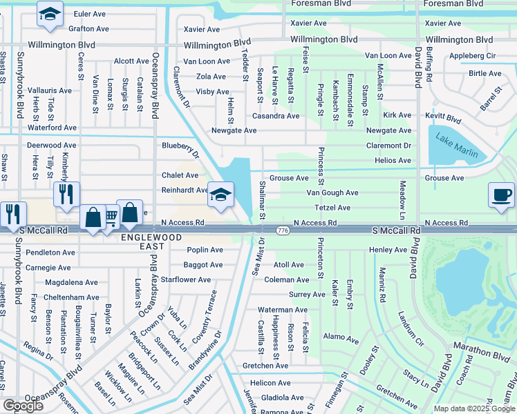map of restaurants, bars, coffee shops, grocery stores, and more near 6411 Shalimar Street in Port Charlotte