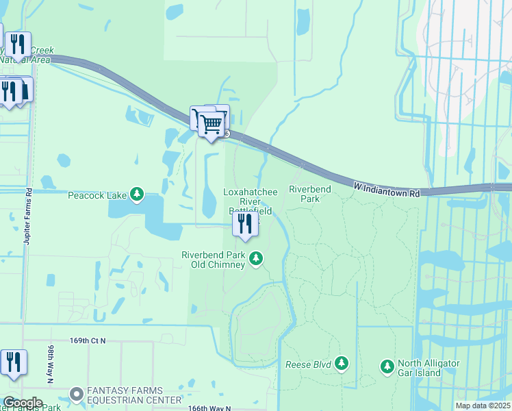 map of restaurants, bars, coffee shops, grocery stores, and more near 9060 West Indiantown Road in Jupiter