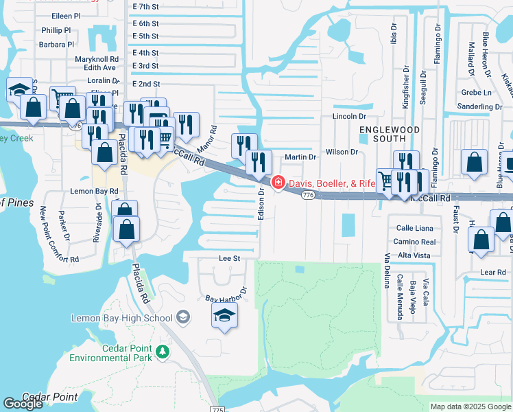 map of restaurants, bars, coffee shops, grocery stores, and more near 1664 Edison Dr in Englewood